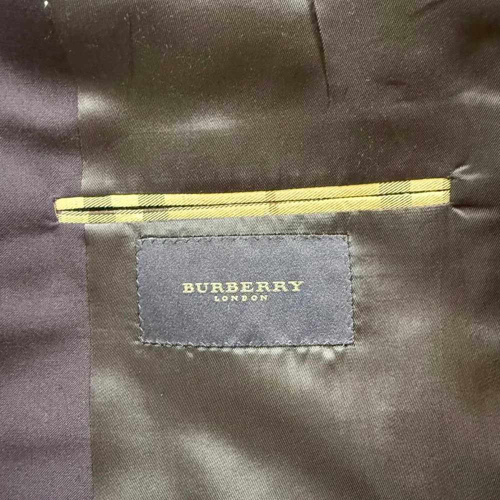 Burberry London Kensington Navy Blue Wool Blazer Gold Crest Buttons 44L Mens